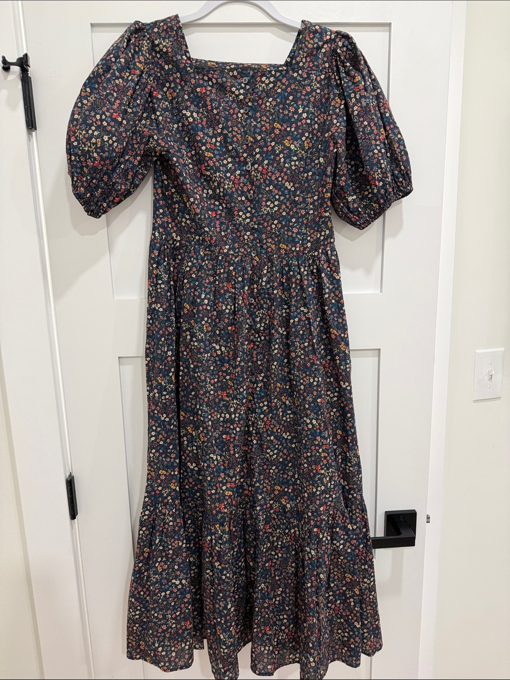 DÔEN Nymphea Blue Liberty Floral Button Back Midi Dress S - Picture 3 of 10